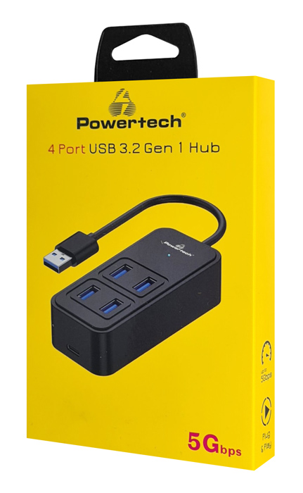 POWERTECH USB 3.2 hub PTR-0153, 4x θυρών, 5Gbps, USB σύνδεση, μαύρο - Image 2