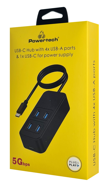 POWERTECH USB 3.2 hub PTR-0156 4x θυρών, 5Gbps, USB-C σύνδεση, 1m, μαύρο - Image 2