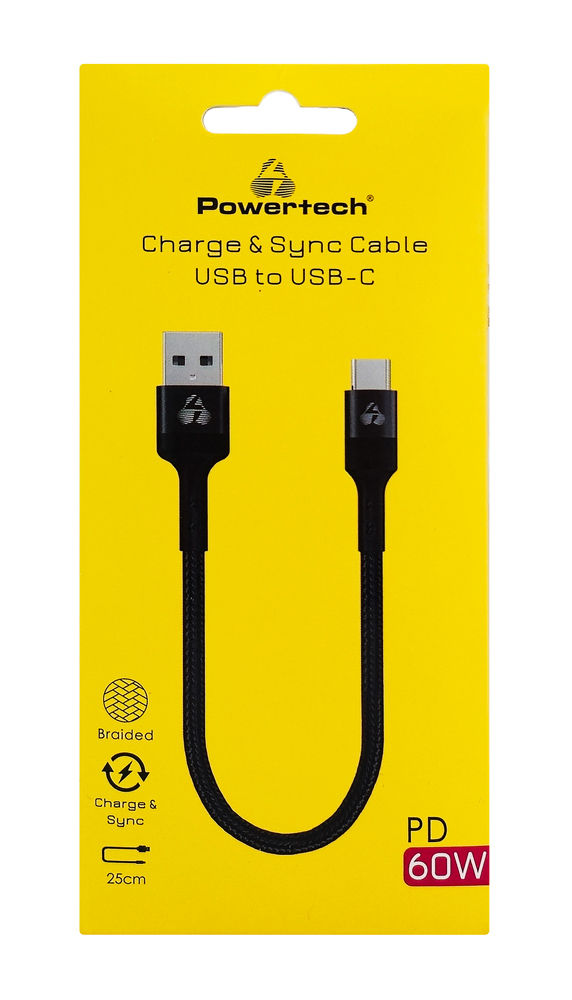 POWERTECH καλώδιο USB-C σε USB PTR-0166, 60W, 480Mbps, 25cm, μαύρο - Image 2