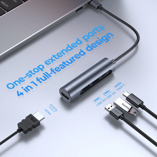 JOYROOM docking station S-H113-DG, 4 θυρών, USB-C, 100W PD, 4K, γκρι - Image 2