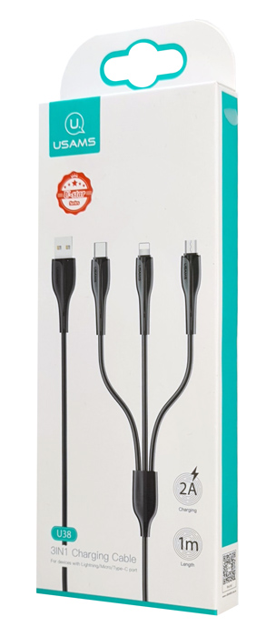 USAMS καλώδιο USB σε USB-C/Lightning/Micro USB US-SJ374, 10W, 1m, μαύρο - Image 5