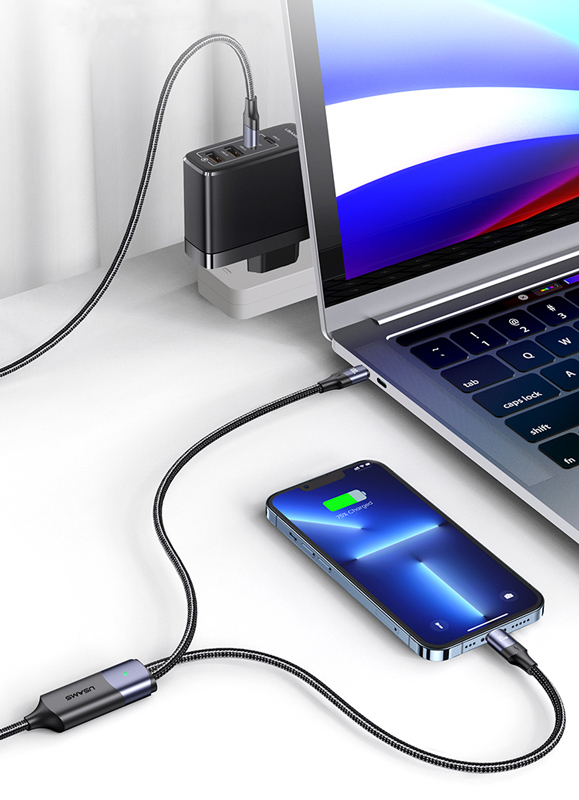 USAMS καλώδιο USB-C σε 2x USB-C US-SJ551, PD 100W, 1.2m, μαύρο - Image 2