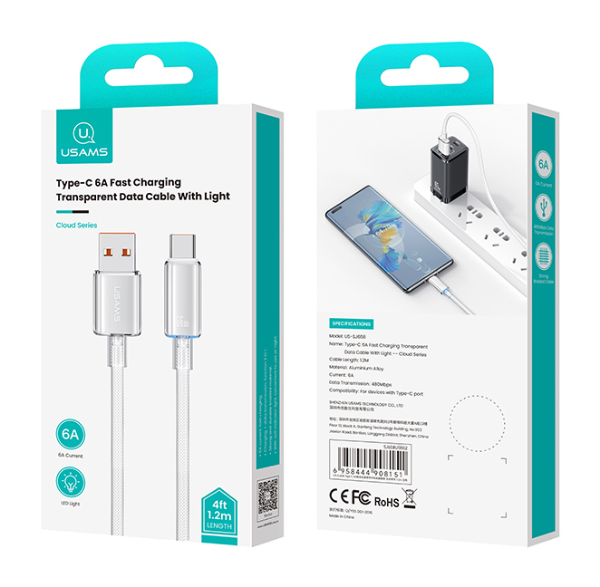 USAMS καλώδιο USB-C σε USB US-SJ658, 66W, 480Mbps, 1.2m, λευκό - Image 4