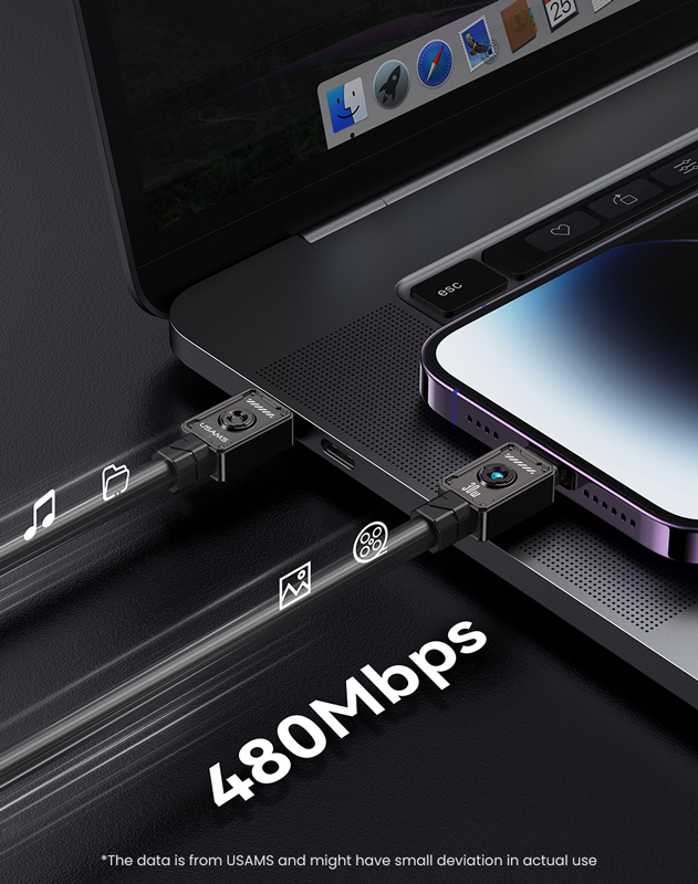 USAMS καλώδιο Lightning σε USB-C US-SJ685, 30W, 480Mbps, 1.2m, μαύρο - Image 3