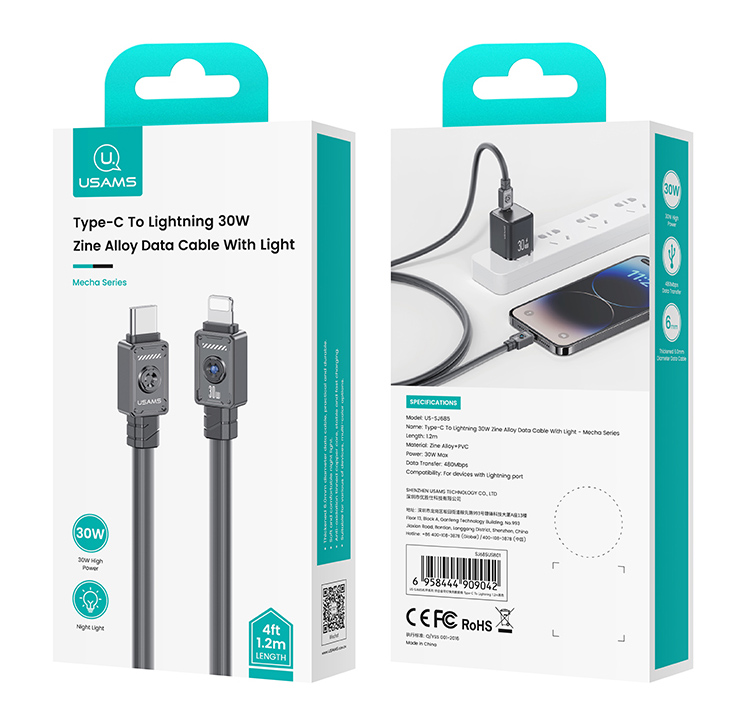 USAMS καλώδιο Lightning σε USB-C US-SJ685, 30W, 480Mbps, 1.2m, μαύρο - Image 6