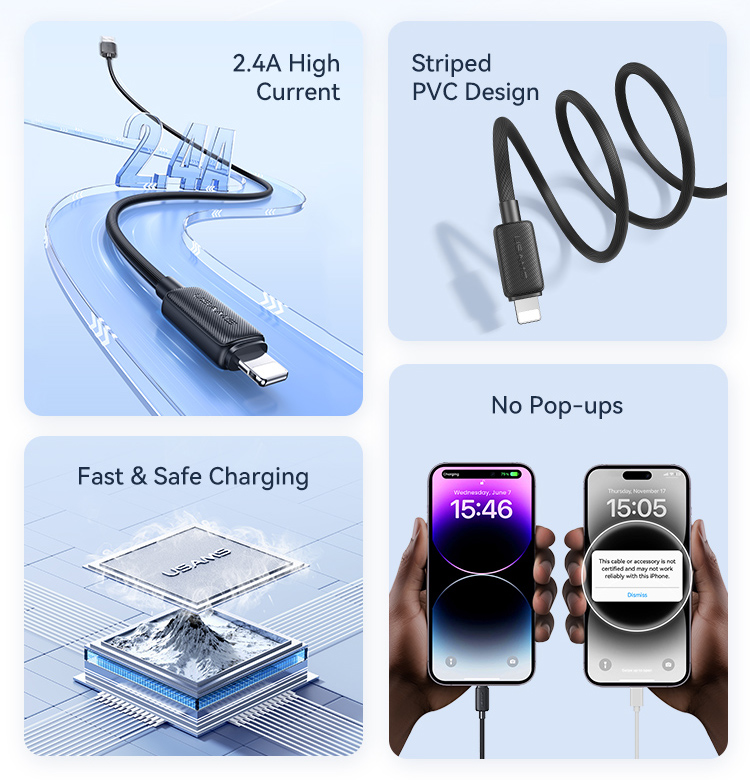 USAMS καλώδιο Lightning σε USB US-SJ689, 2.4A, 480Mbps, 1m, μαύρο - Image 2