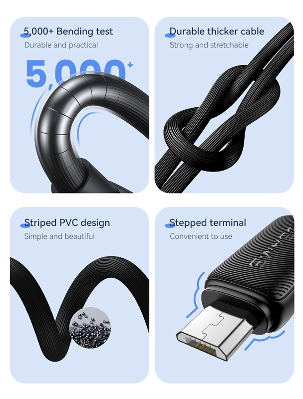USAMS καλώδιο micro USB σε USB US-SJ690, 2A, 480Mbps, 1m, μαύρο - Image 4