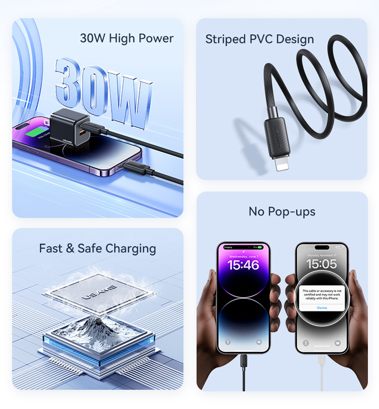 USAMS καλώδιο Lightning σε USB-C US-SJ692, 30W, 480Mbps, 1m, μαύρο - Image 2