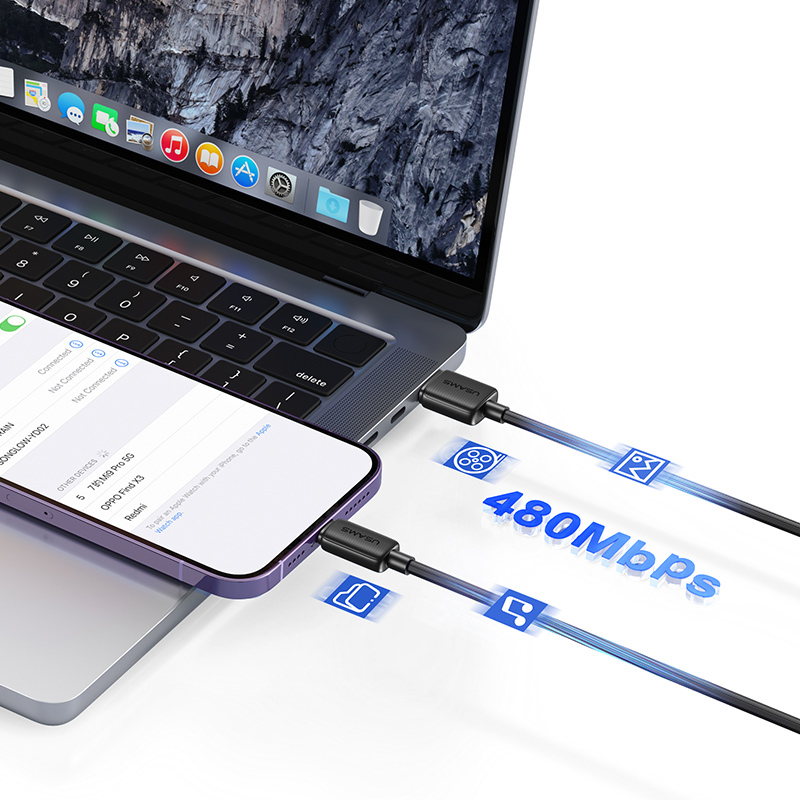 USAMS καλώδιο Lightning σε USB-C US-SJ692, 30W, 480Mbps, 1m, μαύρο - Image 3