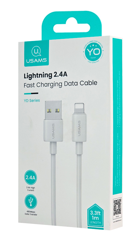 USAMS καλώδιο Lightning σε USB US-SJ709, 2.4A, 480Mbps, 1m, λευκό - Image 3