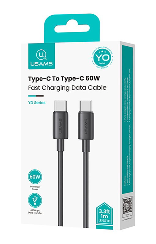 USAMS καλώδιο USB-C US-SJ711, 60W, 480Mbps, 1m, μαύρο - Image 3