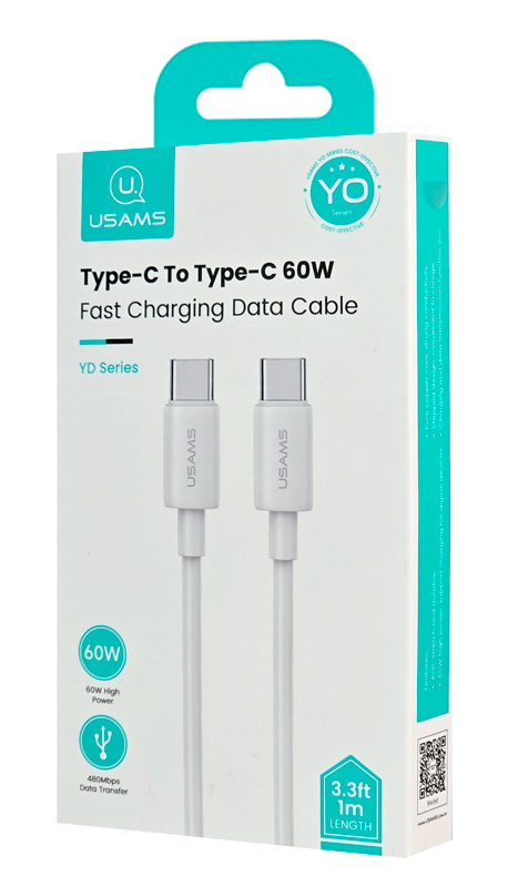 USAMS καλώδιο USB-C US-SJ711, 60W, 480Mbps, 1m, λευκό - Image 3