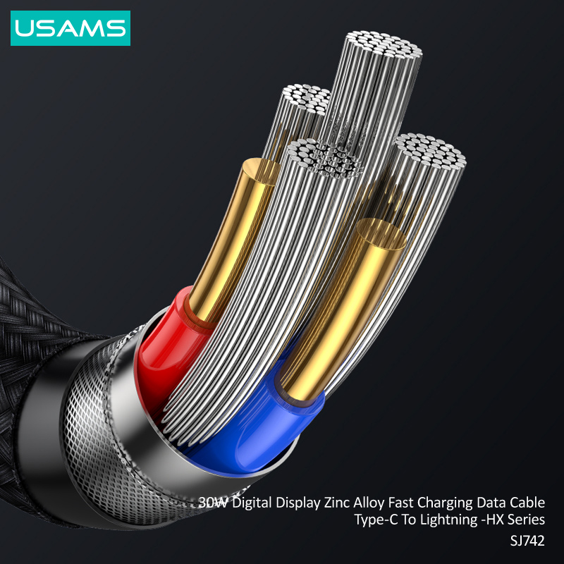 USAMS καλώδιο Lightning σε USB-C SJ741, 30W, 480Mbps, 1.2m, μαύρο - Image 4