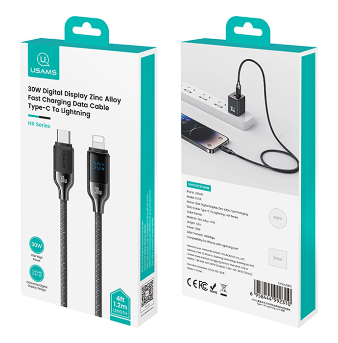 USAMS καλώδιο Lightning σε USB-C SJ741, 30W, 480Mbps, 1.2m, μαύρο - Image 5