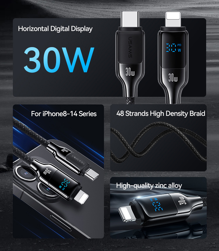 USAMS καλώδιο Lightning σε USB-C SJ741, 30W, 480Mbps, 1.2m, λευκό - Image 2