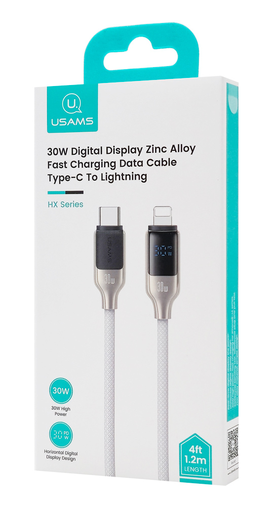 USAMS καλώδιο Lightning σε USB-C SJ741, 30W, 480Mbps, 1.2m, λευκό - Image 5