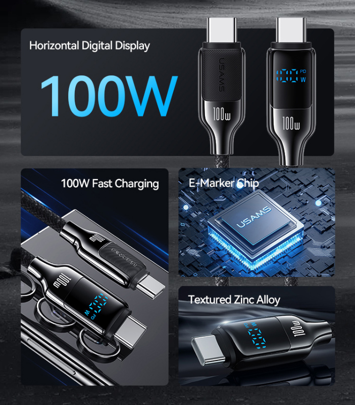 USAMS καλώδιο USB-C SJ742, 100W, 480Mbps, 1.2m, μαύρο - Image 2