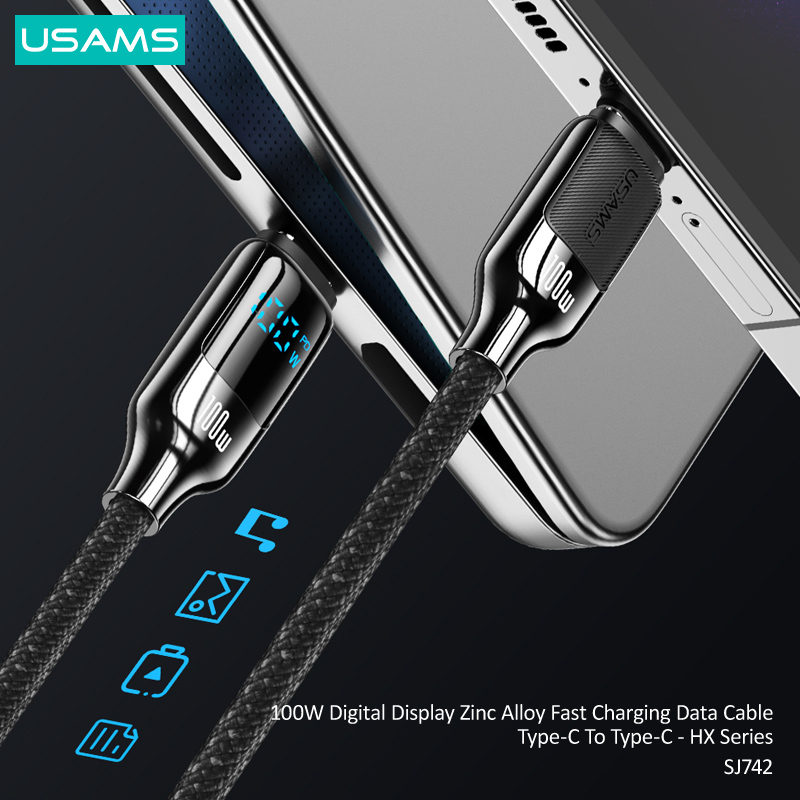 USAMS καλώδιο USB-C SJ742, 100W, 480Mbps, 1.2m, μαύρο - Image 3