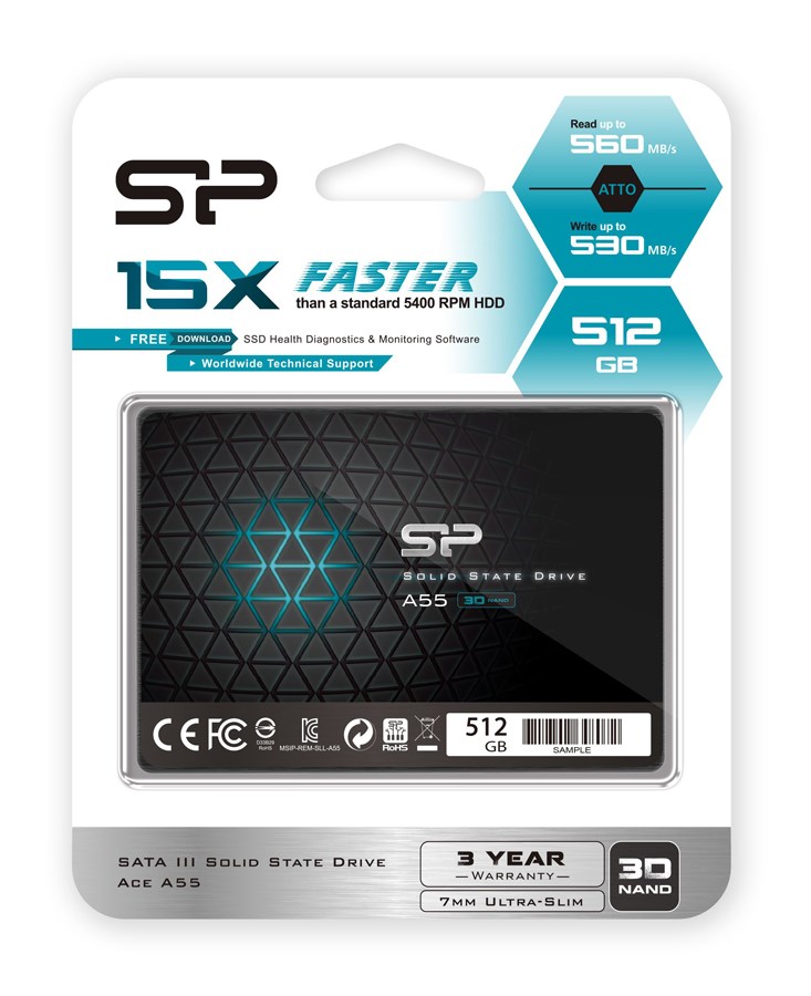 SILICON POWER SSD A55 512GB, 2.5", SATA III, 500-450MB/s, 7mm - Image 3