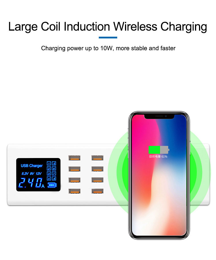 SUNSHINE σταθμός φόρτισης SS-309WD, 8x USB 8A, wireless 10W, λευκός - Image 3