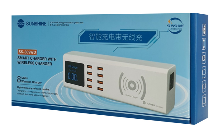 SUNSHINE σταθμός φόρτισης SS-309WD, 8x USB 8A, wireless 10W, λευκός - Image 5