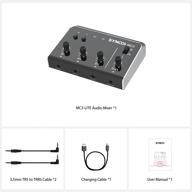 SYNCO μίκτης ήχου MC3-LITE, 4 καναλιών, Bluetooth, 500mAh, γκρι - Image 6