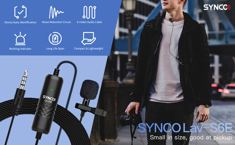 SYNCO μικρόφωνο Lav-S6E με clip-on, omnidirectional, 3.5mm, 6m, μαύρο - Image 2