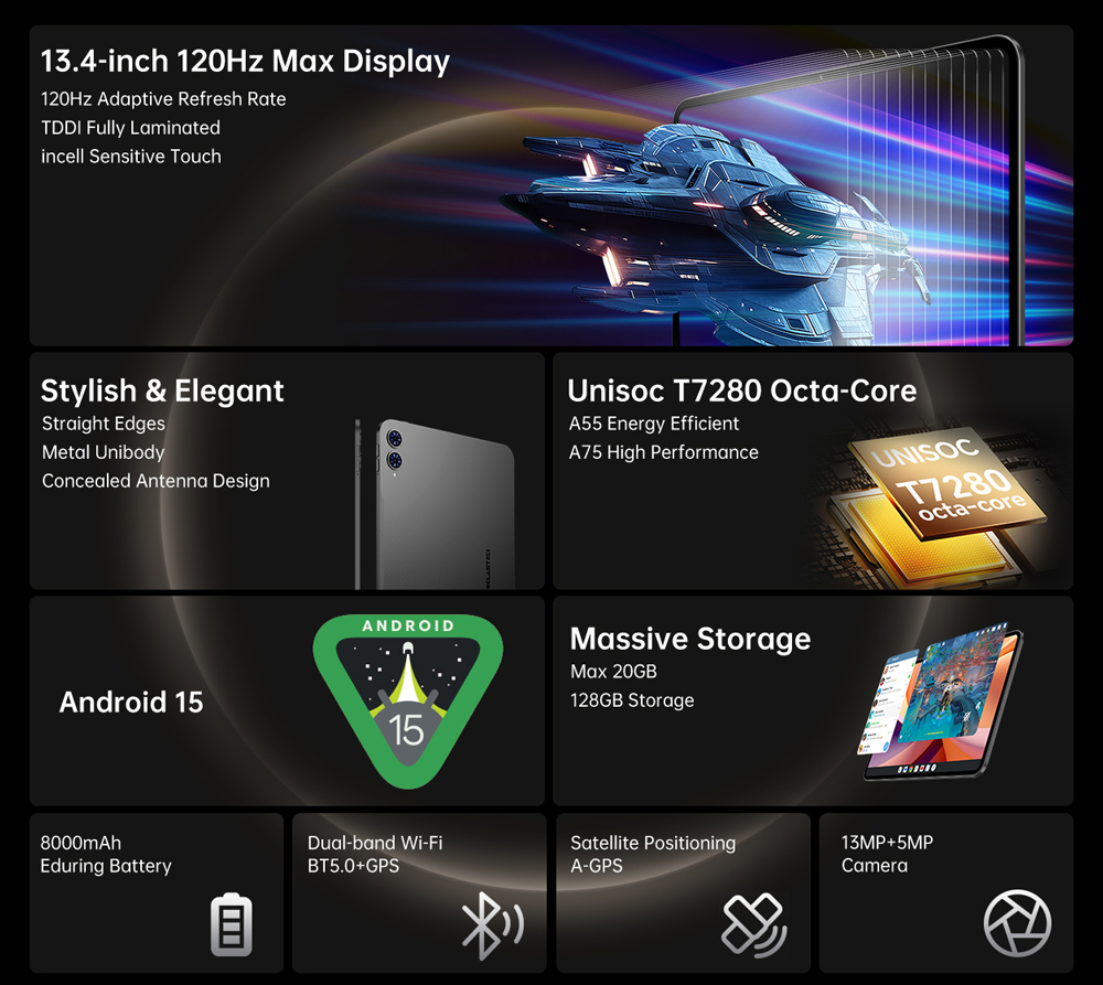 TECLAST tablet T65 με πληκτρολόγιο/στυλό αφής/θήκη, 13.4", 6/128GB, 4G, Android 15, 8000mAh, γκρι - Image 11