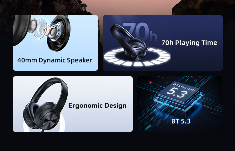 USAMS headphones YH21, ασύρματα & ενσύρματα, Φ40mm, 500mAh, μαύρα - Image 2