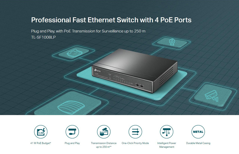 TP-LINK desktop switch TL-SF1008LP, 8-Port 10/100Mbps, 4x PoE, Ver. 2.0 - Image 2