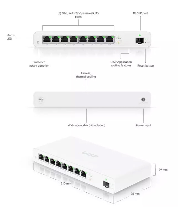 UBIQUITI router UISP-R, 8x Gigabit Ethernet Θύρες, 1000Mbps, PoE 30W - Image 2