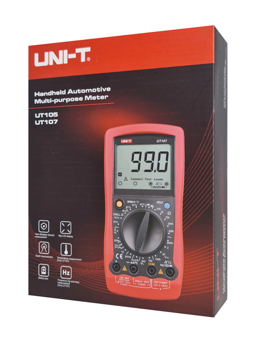 UNI-T ψηφιακό πολύμετρο αυτοκινήτων UT107, RPM/Dwell, test μπαταρίας - Image 4