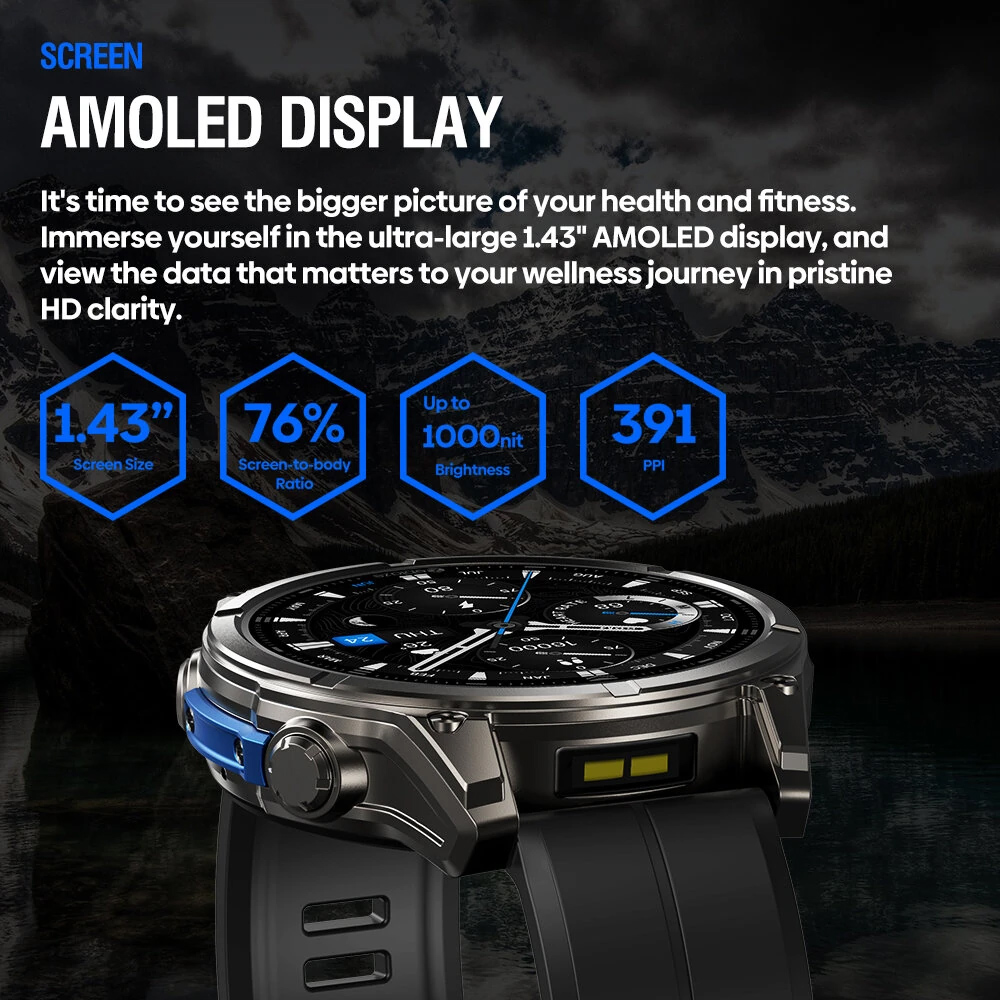 ZEBLAZE smartwatch Vibe 8 με φακό, heart rate, 1.43" AMOLED, 5 ΑΤΜ, MIL-STD-810H, μαύρο - Image 3