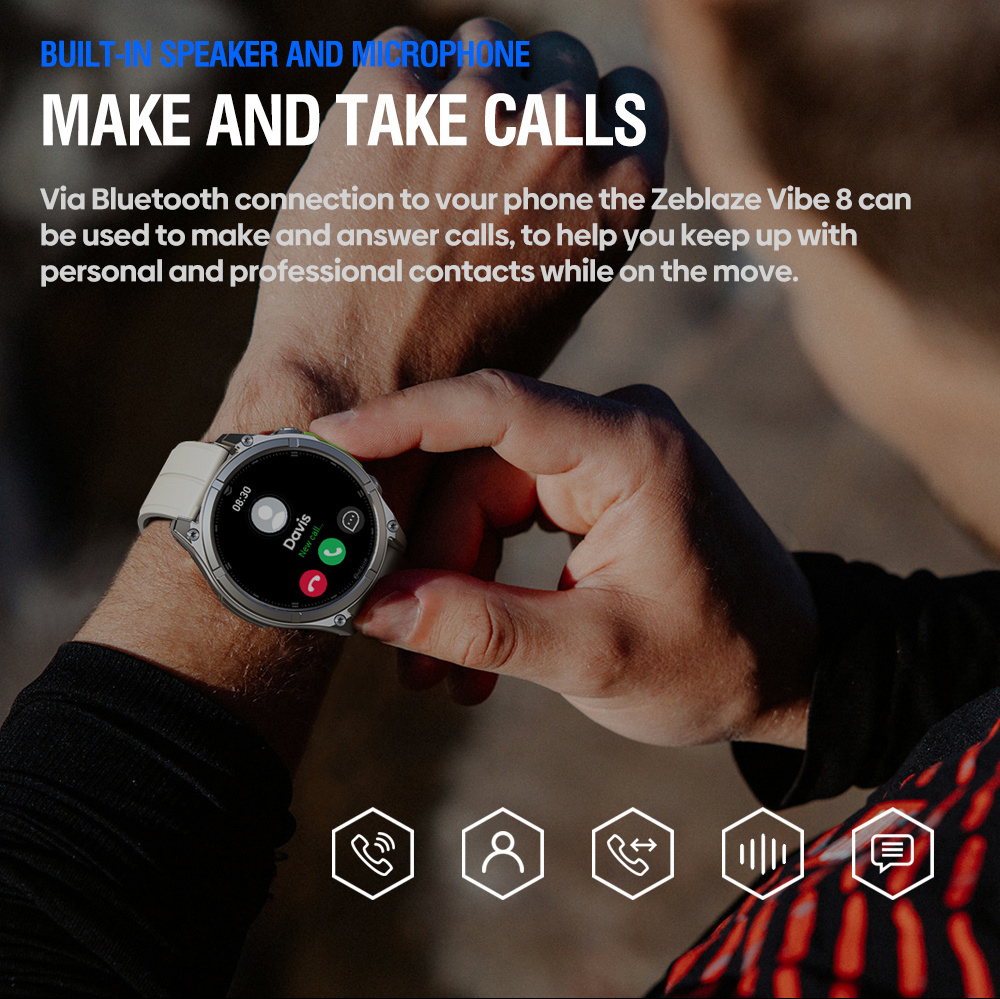 ZEBLAZE smartwatch Vibe 8 με φακό, heart rate, 1.43" AMOLED, 5 ΑΤΜ, MIL-STD-810H, μαύρο - Image 6