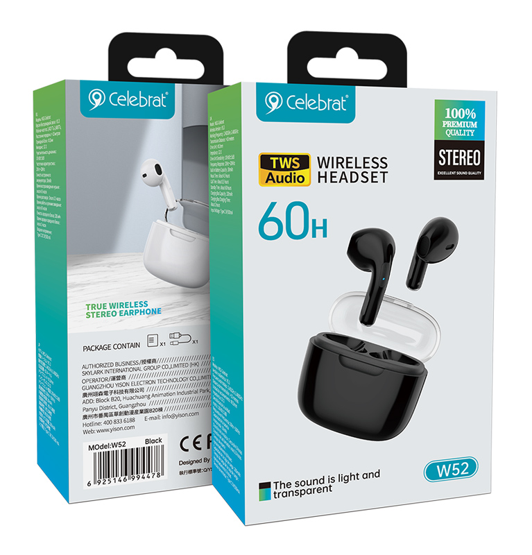 CELEBRAT earphones με θήκη φόρτισης W52, True Wireless, Φ13mm, μαύρα - Image 4