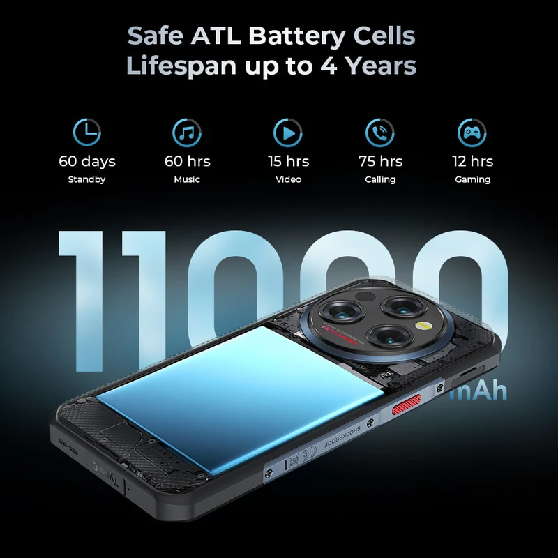 OUKITEL smartphone WP35, 6.6", 8/256GB, 5G, 11000mAh, IP68/IP69K, γκρι - Image 5