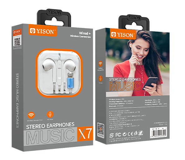 YISON earphones με μικρόφωνο X7, Lightning σύνδεση, Φ14mm, 1.2m, λευκά - Image 4