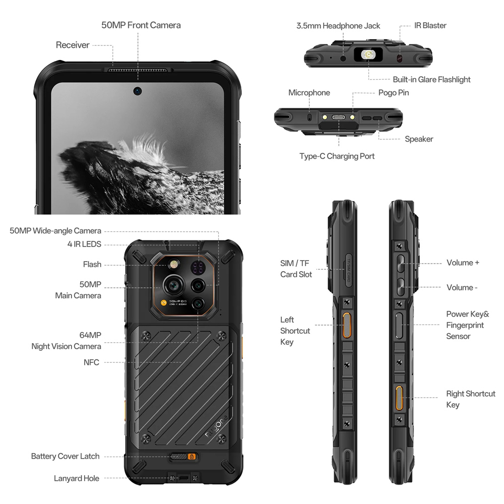 RUGONE smartphone Xever 7, 6.67", 12/512GB, 5G, 5550mAh, IP68/IP69K/MIL-STD-810H, μαύρο - Image 15