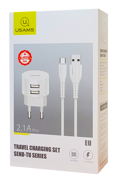 USAMS φορτιστής τοίχου T20 & καλώδιο type-C, 2x USB, 2.1A, λευκός - Image 5