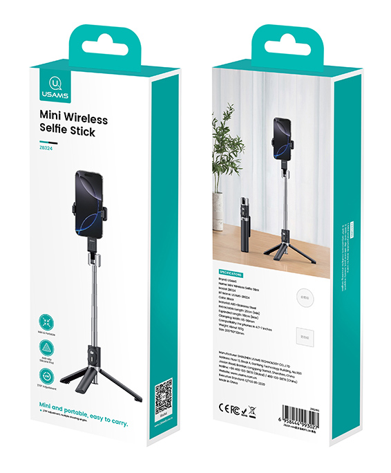 USAMS selfie stick ZB324 με τρίποδο, έως 110cm, Bluetooth, μαύρο - Image 6
