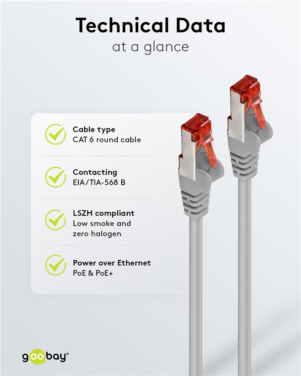 GOOBAY καλώδιο δικτύου 50890, CAT 6 S/FTP, copper, 250MHz, 7.5m, γκρι - Image 5