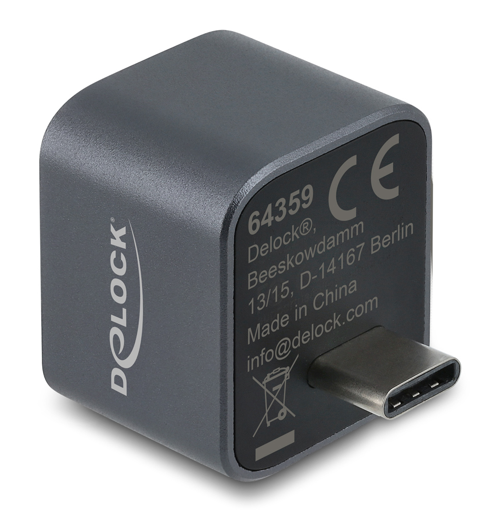 DELOCK mini USB hub 64359, 2x θυρών, USB 3.2, 10Gbps, USB-C σύνδεση, γκρι - Image 3