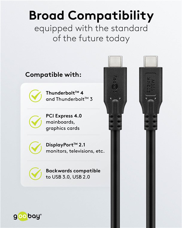 GOOBAY καλώδιο USB-C 74198, USB4, 100W, 20Gbps, 4K/60Hz, 3m, μαύρο - Image 3