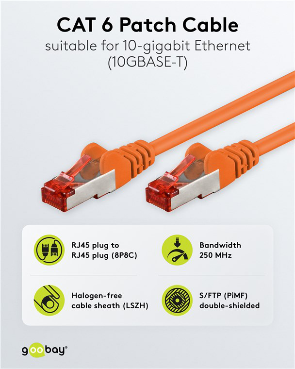 GOOBAY καλώδιο δικτύου 93340, CAT 6 S/FTP, copper, 250MHz, 0.25m, πορτοκαλί - Image 2