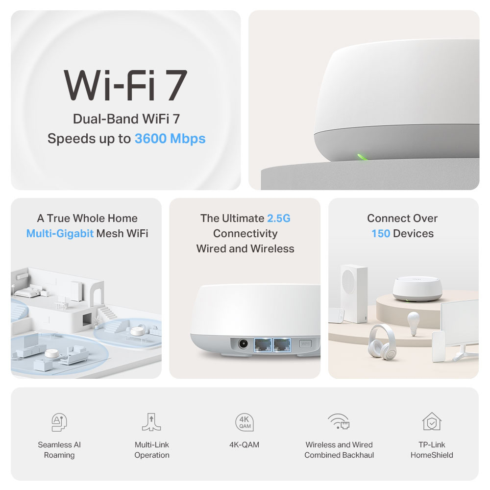 TP-LINK Home Mesh WiFi 7 System Deco BE25, 3600Mbps ΒΕ3600, V1.0, 2τμχ - Image 3