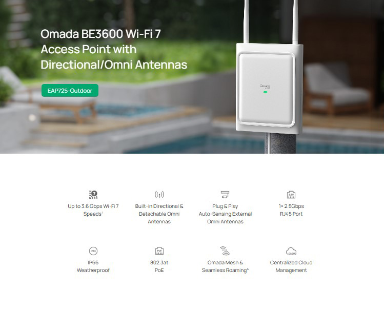 TP-LINK access point EAP725-Outdoor, WiFi 7, 3600Mbps BE3600, Mesh, V1.0 - Image 2