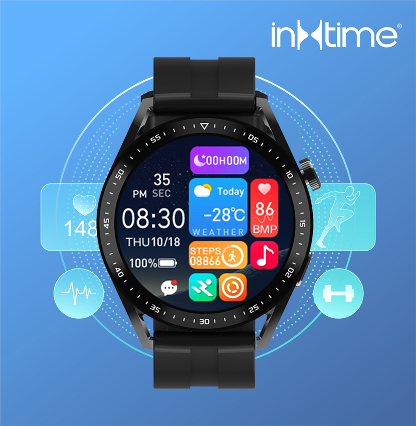 INTIME smartwatch 3 Pro, 1.28", IP67, heart rate, ηχείο & mic, μαύρο - Image 3