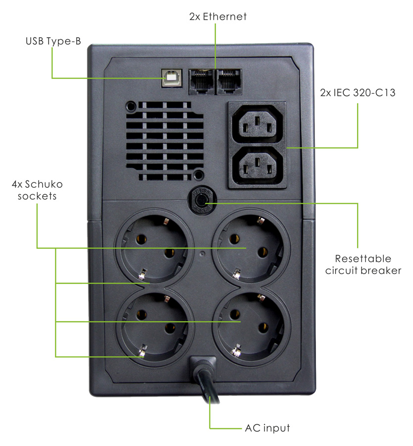 POWERTECH UPS Line Interactive PT-1900LIU, 1900VA, 1140W - Image 2
