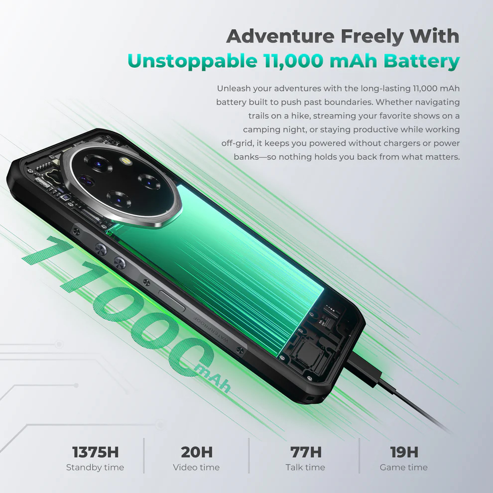 OUKITEL smartphone WP62, 6.6", 12/512GB, 5G, 11000mAh, IP68/IP69K/MIL-STD-810H, ασημί - Image 7
