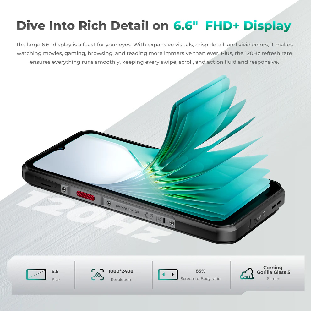 OUKITEL smartphone WP62, 6.6", 12/512GB, 5G, 11000mAh, IP68/IP69K/MIL-STD-810H, ασημί - Image 12